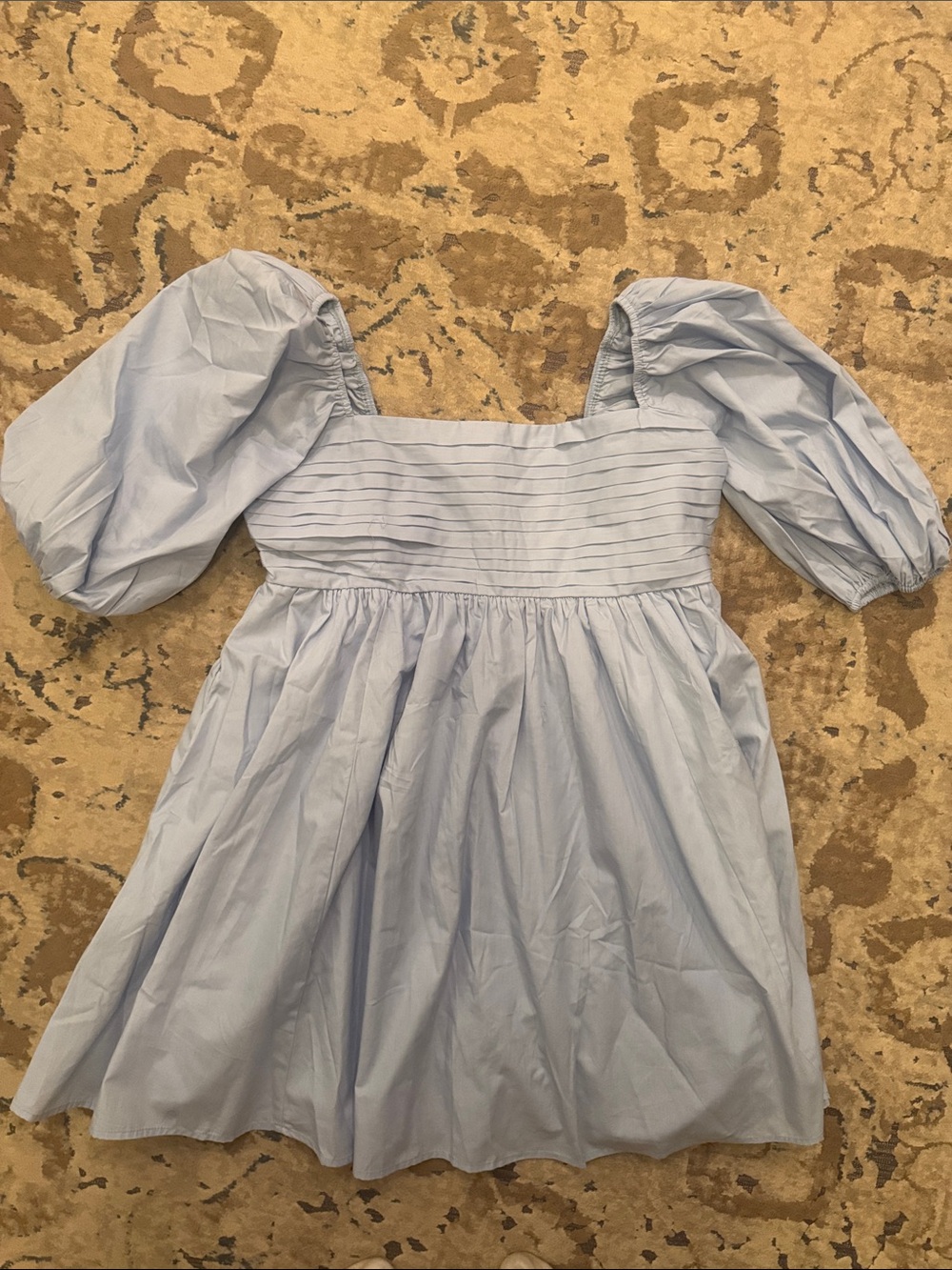 Abercrombie & Fitch Emerson Blue Poplin Puff-Sleeve Square Neck Mini Dress - Picture 3 of 5